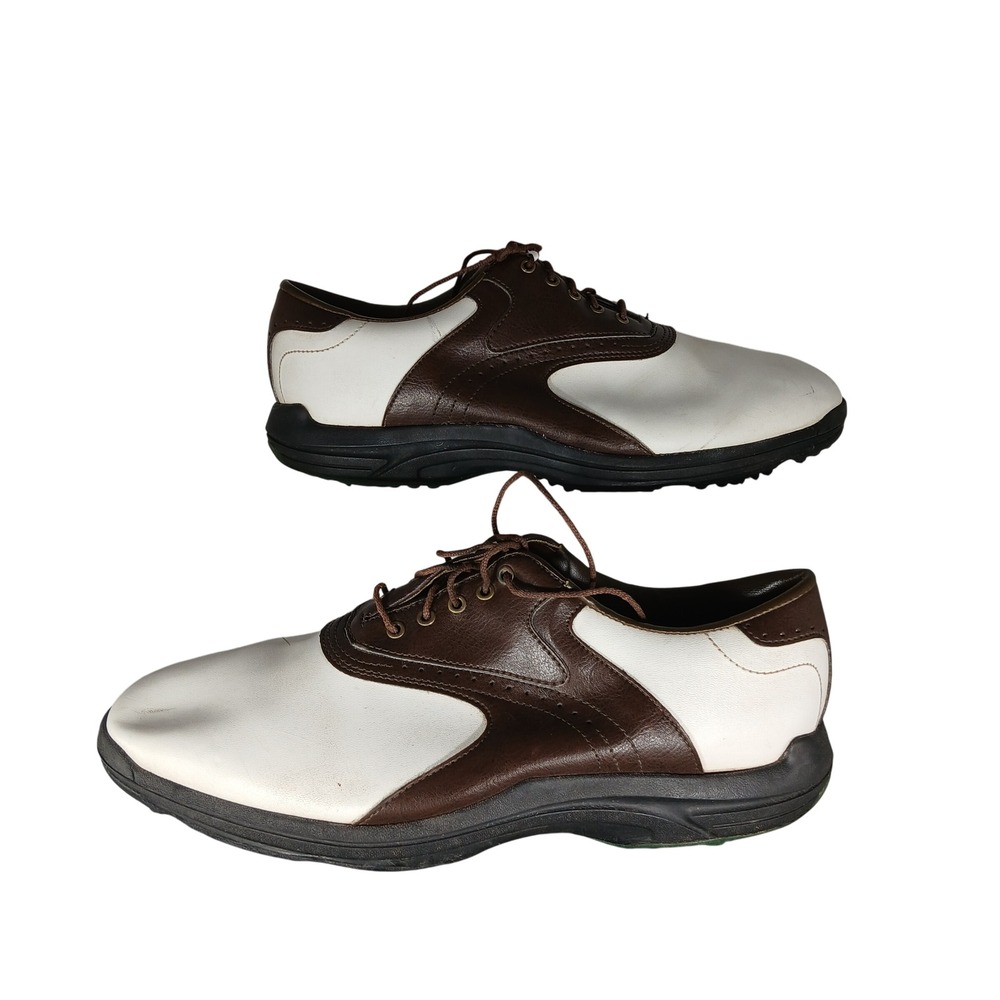 FootJoy Golf Shoes Men's 10M White Brown Saddle Spiked‎ Leather